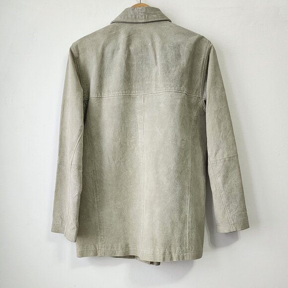 Genuine Leather Sage Green Suede Chore Coat Spring Jacket Coastal Cowgirl Boho - Picture 4 of 16